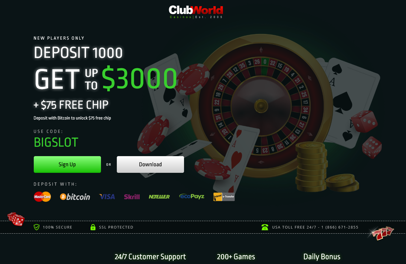 DEPOSIT 1000 GET UP TO $3000 + $75 FREE CHIP