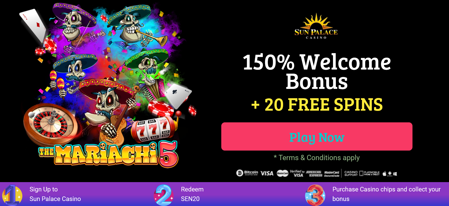 150% Welcome Bonus + 20 FREE SPINS